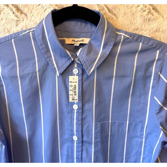 Madewell Maybel Top Womens XXS Blue Striped Button Up Adjustable Sleeves NWT NEW - Picture 4 of 14